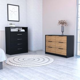 Mullen 2 Piece Bedroom Set, Drawer Dresser + Drawer Dresser, Black / Pine