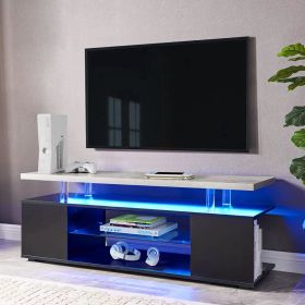 TV Stand for 70 Inch TV LED Gaming Entertainment Center Media Storage Console Table with Large Sliding Drawer & Side Cabinet for Living Room( Black+Gr