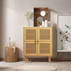 4-Doors Rattan Mesh Storage Cabinet, Sideboard with Eight Storage Spaces, for Entryway, Living Room, Hallway (Natural)