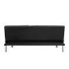 Sofa Bed with Armrest two holders WOOD FRAME, STAINLESS LEG, FUTON BLACK PVC