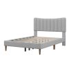 Upholstered Platform Bed Frame with Vertical Channel Tufted Headboard, No Box Spring Needed, Full,Gray