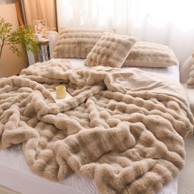 Rabbit Velvet Blanket Thickened Double-sided Fleece Bedroom Cover Blanket (Option: Dehaired Angora Light Brown-150x200cm)