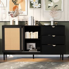 U_Style Featured Two-door Storage Cabinet with Three Drawers and Metal Handles , Suitable for Corridors, Entrances, Living rooms, and Study (Color: as Pic)