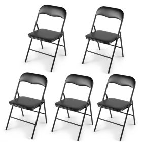 White/Black Plastic Folding Chair for Wedding Commercial Events Stackable Folding Chairs with Padded Cushion Seat (Color: black-5 pieces)
