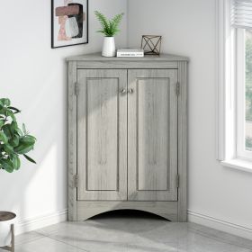 Triangle Bathroom Storage Cabinet with Adjustable Shelves, Freestanding Floor Cabinet for Home Kitchen (Color: Oak)