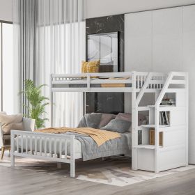 Twin over Full Loft Bed with Staircase,Gray (Color: White)