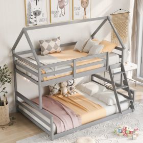Twin over Full House Bunk Bed with Built-in Ladder,Gray (Color: Gray)