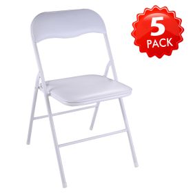 White/Black Plastic Folding Chair for Wedding Commercial Events Stackable Folding Chairs with Padded Cushion Seat (Color: white-5 pieces)