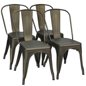 18 Inch Set of 4 Metal Dining Chair with Stackable Design (Color: Dark Brown)