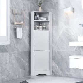 Tall Bathroom Corner Cabinet; Freestanding Storage Cabinet with Doors and Adjustable Shelves; MDF Board; Gray (Color: White)