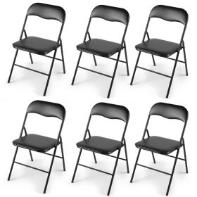 White/Black Plastic Folding Chair for Wedding Commercial Events Stackable Folding Chairs with Padded Cushion Seat (Color: black-6 pieces)