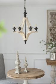 6 - Light Wood Chandelier, Hanging Light Fixture with Adjustable Chain for Kitchen Dining Room Foyer Entryway, Bulb Not Included (Color: as Pic)