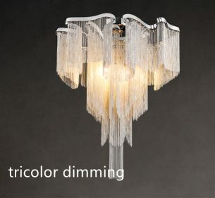 Nordic Light Luxury Tassel Aluminum Chain Living Room Ceiling (Option: Silver-Tricolor dimming-120x100cm)